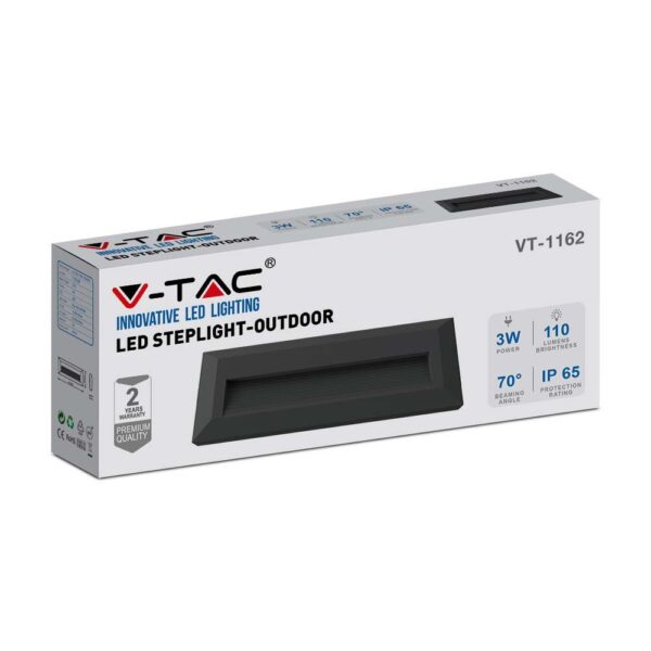 Επιτοίχιο Φωτιστικό LED για Σκαλοπάτια 3W V-TAC Μαύρο Ορθογώνιο Αδιάβροχο IP65 Φυσικό 4000K – 211328