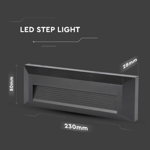Επιτοίχιο Φωτιστικό LED για Σκαλοπάτια 3W V-TAC Μαύρο Ορθογώνιο Αδιάβροχο IP65 Φυσικό 4000K – 211328