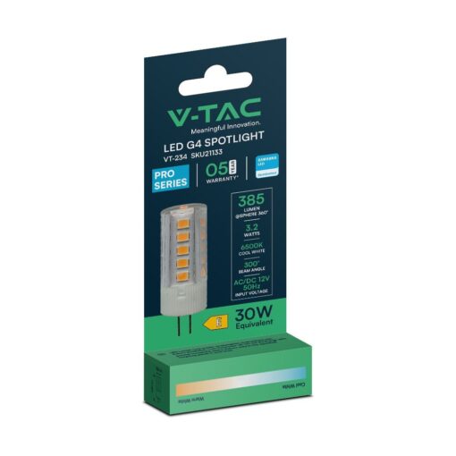 LED Λάμπα G4 12V SAMSUNG Chip 3.2W 385lm 6400K V-TAC – 21133