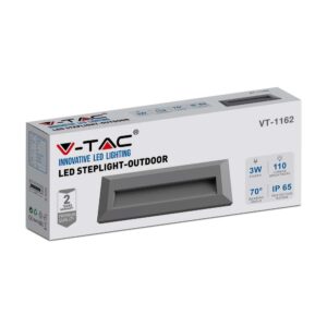 Επιτοίχιο Φωτιστικό LED για Σκαλοπάτια 3W V-TAC Γκρι Ορθογώνιο Αδιάβροχο IP65 Φυσικό 4000K – 211330
