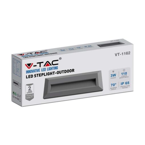 Επιτοίχιο Φωτιστικό LED για Σκαλοπάτια 3W V-TAC Γκρι Ορθογώνιο Αδιάβροχο IP65 Φυσικό 4000K – 211330