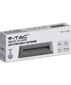 Επιτοίχιο Φωτιστικό LED για Σκαλοπάτια 3W V-TAC Γκρι Ορθογώνιο Αδιάβροχο IP65 Θερμό 3000K – 211331
