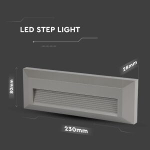 Επιτοίχιο Φωτιστικό LED για Σκαλοπάτια 3W V-TAC Γκρι Ορθογώνιο Αδιάβροχο IP65 Θερμό 3000K – 211331