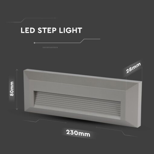Επιτοίχιο Φωτιστικό LED για Σκαλοπάτια 3W V-TAC Γκρι Ορθογώνιο Αδιάβροχο IP65 Θερμό 3000K – 211331