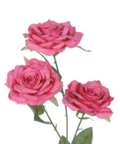 GloboStar® Artificial Garden HOT PINK ROSE BRANCH 21135 Τεχνητό Διακοσμητικό Κλαδί Τριαντάφυλλο Έντονο Ροζ Y66cm