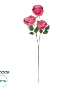 GloboStar® Artificial Garden HOT PINK ROSE BRANCH 21139 Τεχνητό Διακοσμητικό Κλαδί έντονο Ροζ Τριαντάφυλλο Y70cm