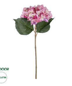 GloboStar® Artificial Garden PINK HYDRANGEA BRANCH 21140 Τεχνητό Διακοσμητικό Κλαδί έντονο Ροζ Ορτανσία Y47cm