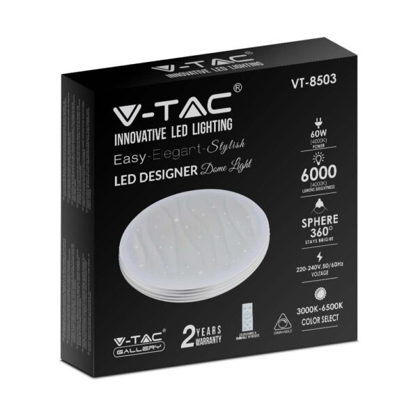 Πλαφονιέρα LED Designer 30W/60W/30W Στρογγυλή με κυματισμό Dimmable 3 σε 1 V-TAC – 2114611
