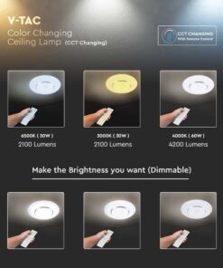Πλαφονιέρα LED 30W/60W/30W Στρογγυλή με Τηλεχειριστήριο Dimmable CCT V-TAC – 2114621