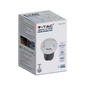 Χωνευτό Φωτιστικό Δαπέδου LED 1W Στρογγυλό Λευκο V-TAC IP67 12V με 4 Δέσμες Θερμό Λευκό 3000K- 211469