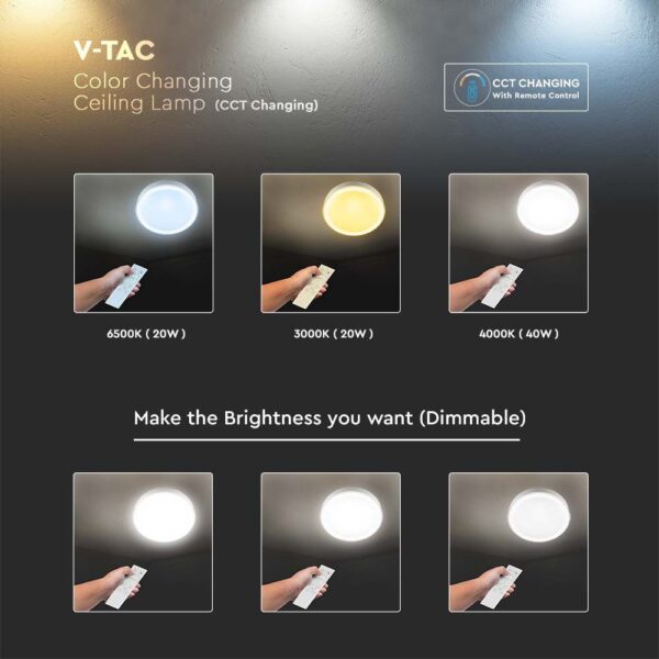Πλαφονιέρα LED Designer 20W/40W/20W Στρογγυλή Dimmable 3 σε 1 CCT V-TAC – 2114761