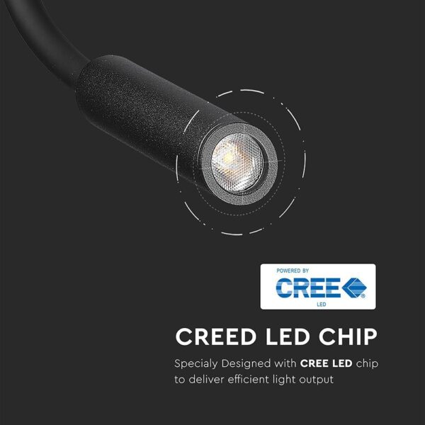LED επιτοίχιο φωτιστικό κομοδίνου 3W σε μαύρο σώμα για ξενοδοχεία V-TAC – 211485
