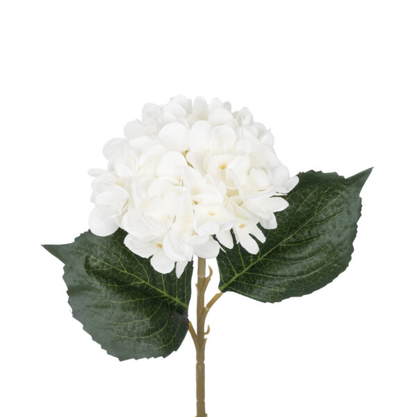 GloboStar® Artificial Garden WHITE HYDRANGEA BRANCH 21173 Τεχνητό Διακοσμητικό Κλαδί Ορτανσίας Λευκό  Y47cm