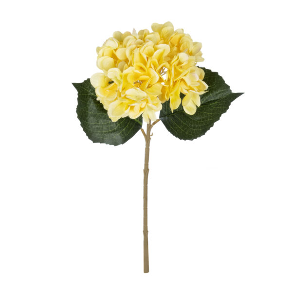 GloboStar® Artificial Garden YELLOW HYDRANGEA BRANCH 21176 Τεχνητό Διακοσμητικό Κλαδί Ορτανσίας Κίτρινης  Y47cm