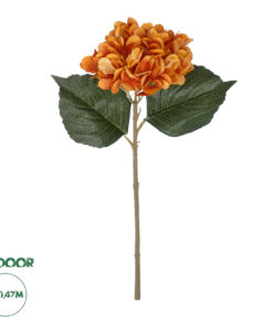 GloboStar® Artificial Garden ORANGE HYDRANGEA BRANCH 21179 Τεχνητό Διακοσμητικό Κλαδί Ορτανσίας Πορτοκαλί Y47cm
