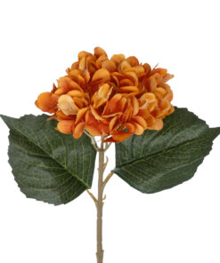 GloboStar® Artificial Garden ORANGE HYDRANGEA BRANCH 21179 Τεχνητό Διακοσμητικό Κλαδί Ορτανσίας Πορτοκαλί Y47cm