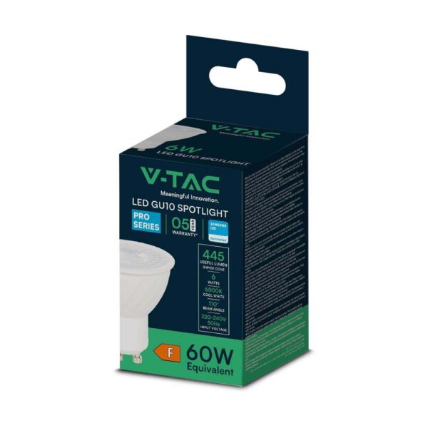 LED SPOT Λάμπα GU10 6W V-TAC PRO Samsung Chip 110° 445lm Φυσικό Λευκό 4000K – 21193