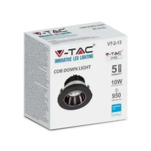 LED Φωτιστικό Χωνευτό COB 10W Μαύρο V-TAC PRO Samsung Chip 110° 950lm Θερμό 3000K – 2120051