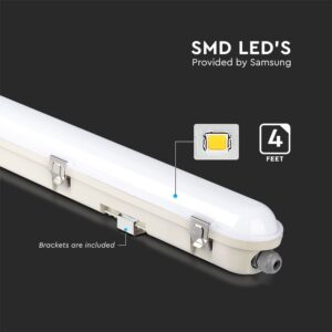 LED Αδιάβροχο φωτιστικό Samsung SMD 36W 1.2m φυσικό λευκό 4000K ασφαλείας milky cover με ανοξείδωτα κλιπς 120lm/W V-TAC – 2120223