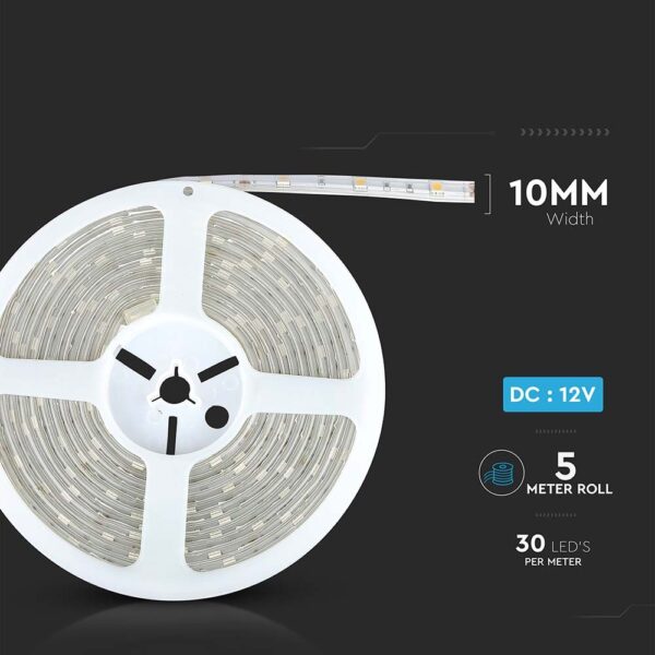 LED Ταινία 6W V-TAC Dimmable 500lm/m Αδιάβροχη IP65 Θερμό   3000K 5 Μέτρα – 212145