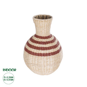 GloboStar® Artificial Garden PALERMO 21231 Διακοσμητικό Πλεκτό Καλάθι – Κασπώ Γλάστρα – Flower Pot Μπεζ με Μπορντό Φ38cm x Υ50cm