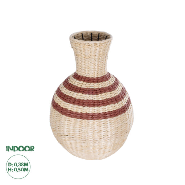 GloboStar® Artificial Garden PALERMO 21231 Διακοσμητικό Πλεκτό Καλάθι – Κασπώ Γλάστρα – Flower Pot Μπεζ με Μπορντό Φ38cm x Υ50cm