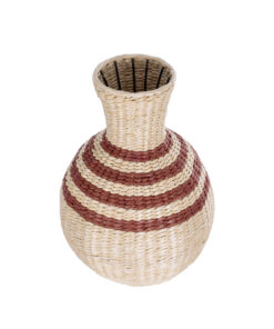 GloboStar® Artificial Garden PALERMO 21231 Διακοσμητικό Πλεκτό Καλάθι – Κασπώ Γλάστρα – Flower Pot Μπεζ με Μπορντό Φ38cm x Υ50cm