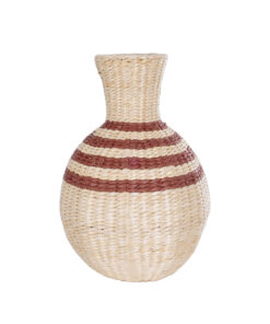 GloboStar® Artificial Garden PALERMO 21231 Διακοσμητικό Πλεκτό Καλάθι – Κασπώ Γλάστρα – Flower Pot Μπεζ με Μπορντό Φ38cm x Υ50cm