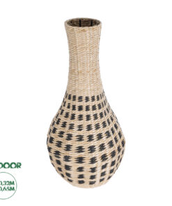 GloboStar® Artificial Garden MARSELLE 21232 Διακοσμητικό Πλεκτό Καλάθι – Κασπώ Γλάστρα – Flower Pot Μπεζ με Μαύρο Φ32cm x Υ65cm