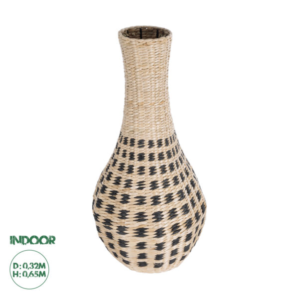 GloboStar® Artificial Garden MARSELLE 21232 Διακοσμητικό Πλεκτό Καλάθι – Κασπώ Γλάστρα – Flower Pot Μπεζ με Μαύρο Φ32cm x Υ65cm
