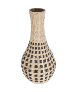 GloboStar® Artificial Garden MARSELLE 21232 Διακοσμητικό Πλεκτό Καλάθι – Κασπώ Γλάστρα – Flower Pot Μπεζ με Μαύρο Φ32cm x Υ65cm