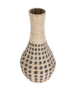 GloboStar® Artificial Garden MARSELLE 21232 Διακοσμητικό Πλεκτό Καλάθι – Κασπώ Γλάστρα – Flower Pot Μπεζ με Μαύρο Φ32cm x Υ65cm