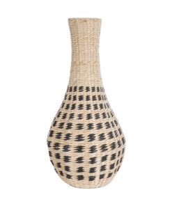 GloboStar® Artificial Garden MARSELLE 21232 Διακοσμητικό Πλεκτό Καλάθι – Κασπώ Γλάστρα – Flower Pot Μπεζ με Μαύρο Φ32cm x Υ65cm