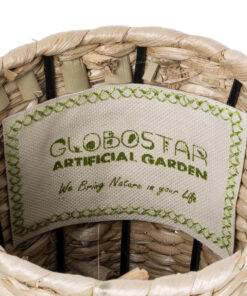 GloboStar® Artificial Garden MARSELLE 21232 Διακοσμητικό Πλεκτό Καλάθι – Κασπώ Γλάστρα – Flower Pot Μπεζ με Μαύρο Φ32cm x Υ65cm