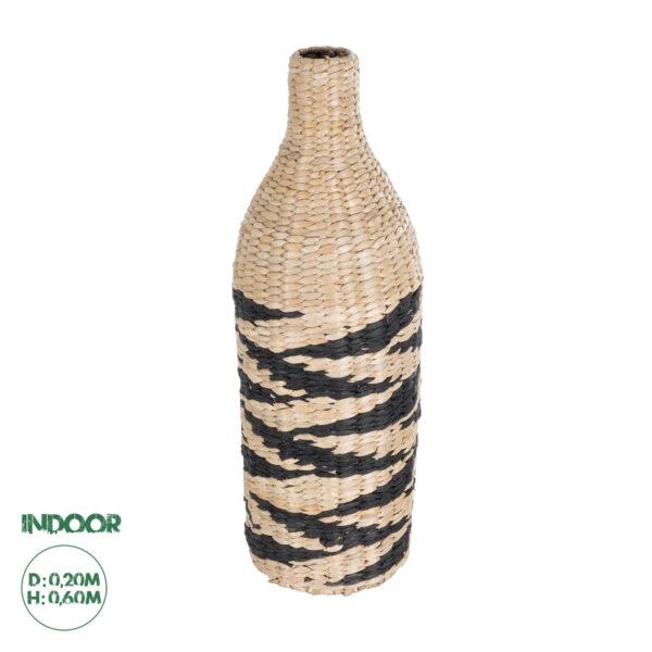 GloboStar® Artificial Garden AQABA 21243 Διακοσμητικό Πλεκτό Καλάθι – Κασπώ Γλάστρα – Flower Pot Μπεζ με Μαύρο Φ20cm x Υ60cm
