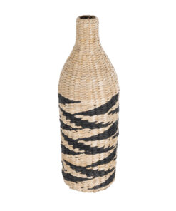 GloboStar® Artificial Garden AQABA 21243 Διακοσμητικό Πλεκτό Καλάθι – Κασπώ Γλάστρα – Flower Pot Μπεζ με Μαύρο Φ20cm x Υ60cm