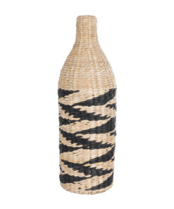 GloboStar® Artificial Garden AQABA 21243 Διακοσμητικό Πλεκτό Καλάθι – Κασπώ Γλάστρα – Flower Pot Μπεζ με Μαύρο Φ20cm x Υ60cm