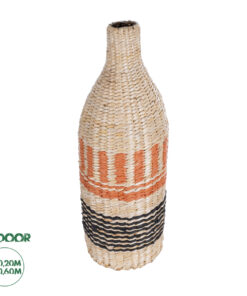 GloboStar® Artificial Garden AMMAN 21244 Διακοσμητικό Πλεκτό Καλάθι – Κασπώ Γλάστρα – Flower Pot Μπεζ με Μαύρο & Πορτοκαλί Φ20cm x Υ60cm