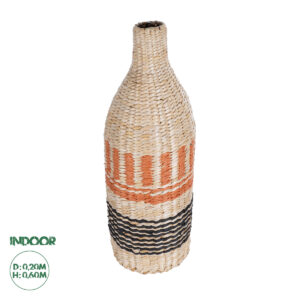 GloboStar® Artificial Garden AMMAN 21244 Διακοσμητικό Πλεκτό Καλάθι – Κασπώ Γλάστρα – Flower Pot Μπεζ με Μαύρο & Πορτοκαλί Φ20cm x Υ60cm