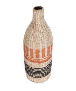 GloboStar® Artificial Garden AMMAN 21244 Διακοσμητικό Πλεκτό Καλάθι – Κασπώ Γλάστρα – Flower Pot Μπεζ με Μαύρο & Πορτοκαλί Φ20cm x Υ60cm