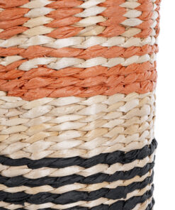 GloboStar® Artificial Garden AMMAN 21244 Διακοσμητικό Πλεκτό Καλάθι – Κασπώ Γλάστρα – Flower Pot Μπεζ με Μαύρο & Πορτοκαλί Φ20cm x Υ60cm