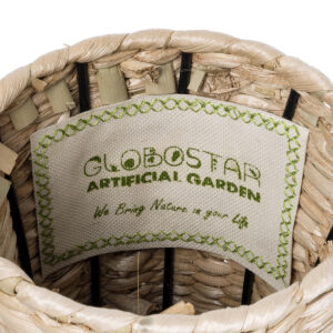 GloboStar® Artificial Garden AMMAN 21244 Διακοσμητικό Πλεκτό Καλάθι – Κασπώ Γλάστρα – Flower Pot Μπεζ με Μαύρο & Πορτοκαλί Φ20cm x Υ60cm