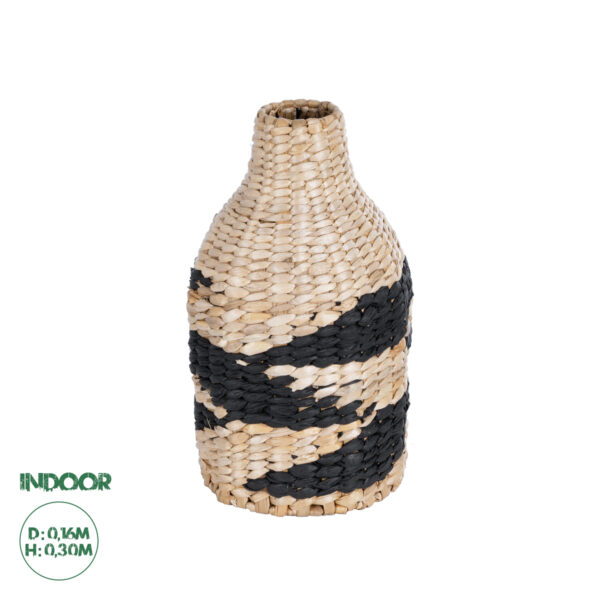 GloboStar® Artificial Garden JORDAN 21245 Διακοσμητικό Πλεκτό Καλάθι – Κασπώ Γλάστρα – Flower Pot Μπεζ με Μαύρο Φ16cm x Υ30cm
