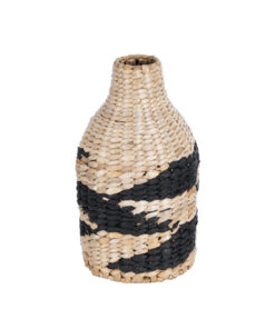 GloboStar® Artificial Garden JORDAN 21245 Διακοσμητικό Πλεκτό Καλάθι – Κασπώ Γλάστρα – Flower Pot Μπεζ με Μαύρο Φ16cm x Υ30cm