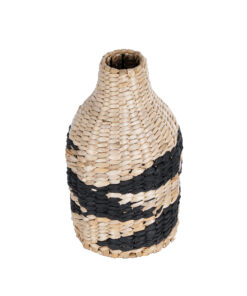 GloboStar® Artificial Garden JORDAN 21245 Διακοσμητικό Πλεκτό Καλάθι – Κασπώ Γλάστρα – Flower Pot Μπεζ με Μαύρο Φ16cm x Υ30cm