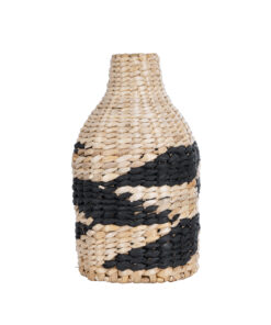 GloboStar® Artificial Garden JORDAN 21245 Διακοσμητικό Πλεκτό Καλάθι – Κασπώ Γλάστρα – Flower Pot Μπεζ με Μαύρο Φ16cm x Υ30cm