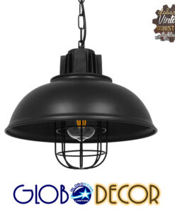 GloboStar® HARROW 01571 Vintage Industrial Κρεμαστό Φωτιστικό Οροφής Μονόφωτο 1 x E27 Μαύρο Μεταλλικό Πλέγμα Φ33 x Υ32cm