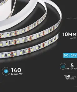 LED Ταινία 12W V-TAC Dimmable 24V 1680lm/m Θερμό 3000K 5 Μέτρα – 212596