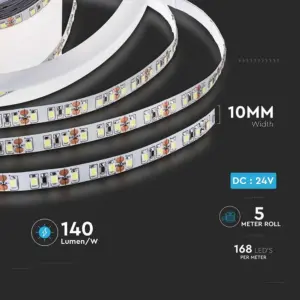 LED Ταινία 12W V-TAC Dimmable 24V 1680lm/m Θερμό 3000K 5 Μέτρα – 212596