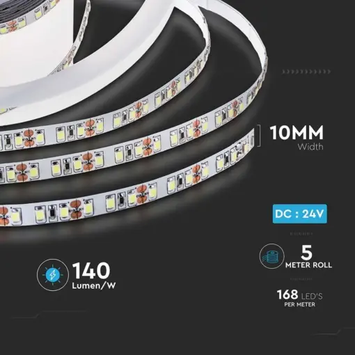 LED Ταινία 12W V-TAC Dimmable 24V 1680lm/m Θερμό 3000K 5 Μέτρα – 212596